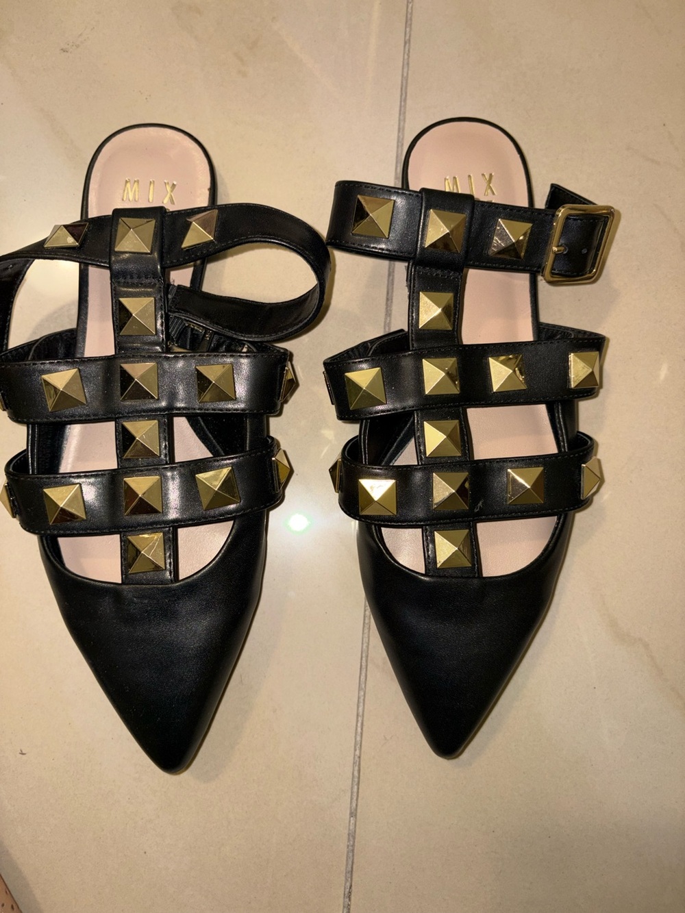 Mix No. 6 Black Studded Pointed-Toe Flat Mule